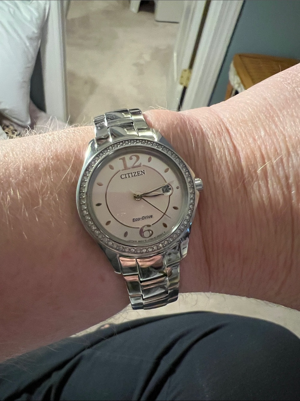 Citizen Silver Bracelet Watch with Pink Dial and Crystal Bezel